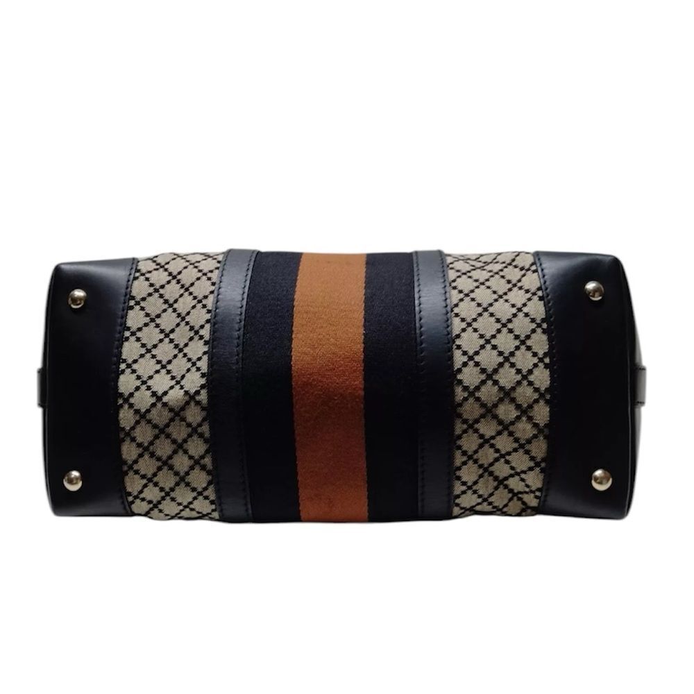 Auth Gucci Black Beige Diamanté Canvas Leather Trim Web 2way Joy Tote Bag - Picture 6 of 11
